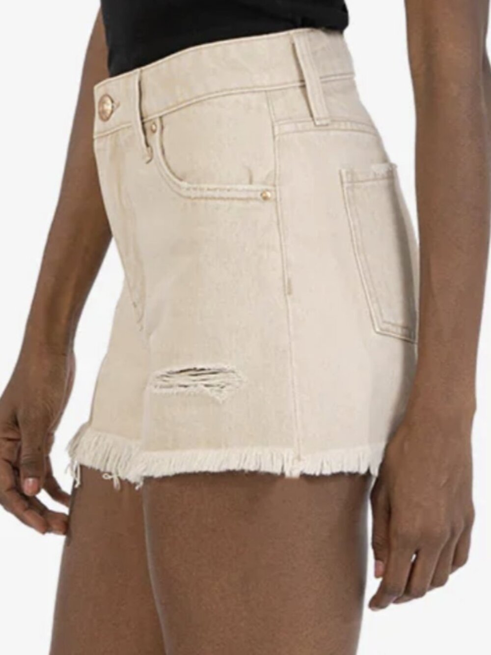 KUT Jane High Rise "Cut Off" Long Short Sz 6 Tan/Ecru Denim 3 1/2" Inseam